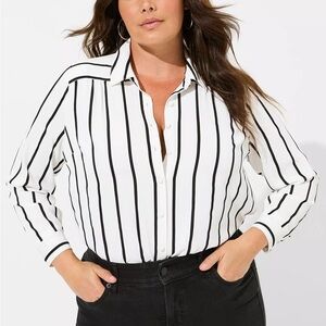 Torrid Black and White Striped Button Down Shirt
